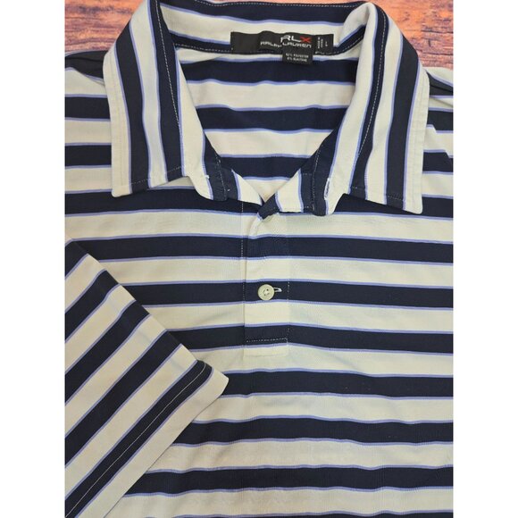 RLX Ralph Lauren Mens Striped Polo Shirt Large Navy Short Sleeve - Picture 4 of 7